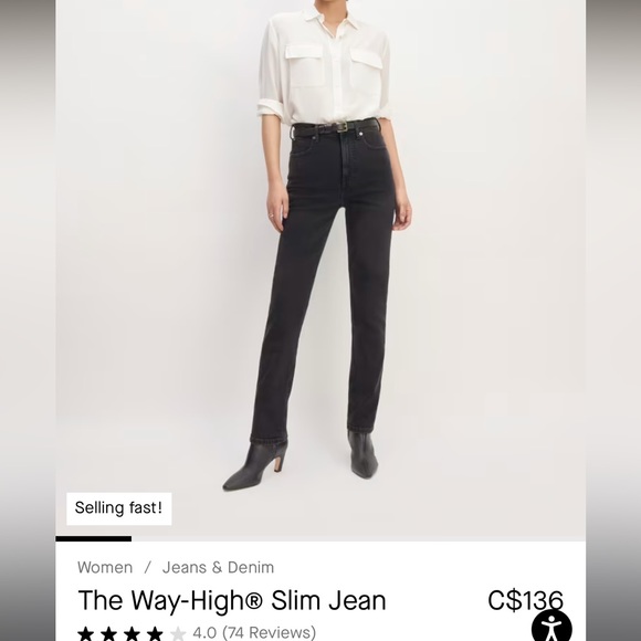 *Like New* Everlane Way High Slim Straight Jeans Size 23 (fit like 24) in black - Picture 7 of 11